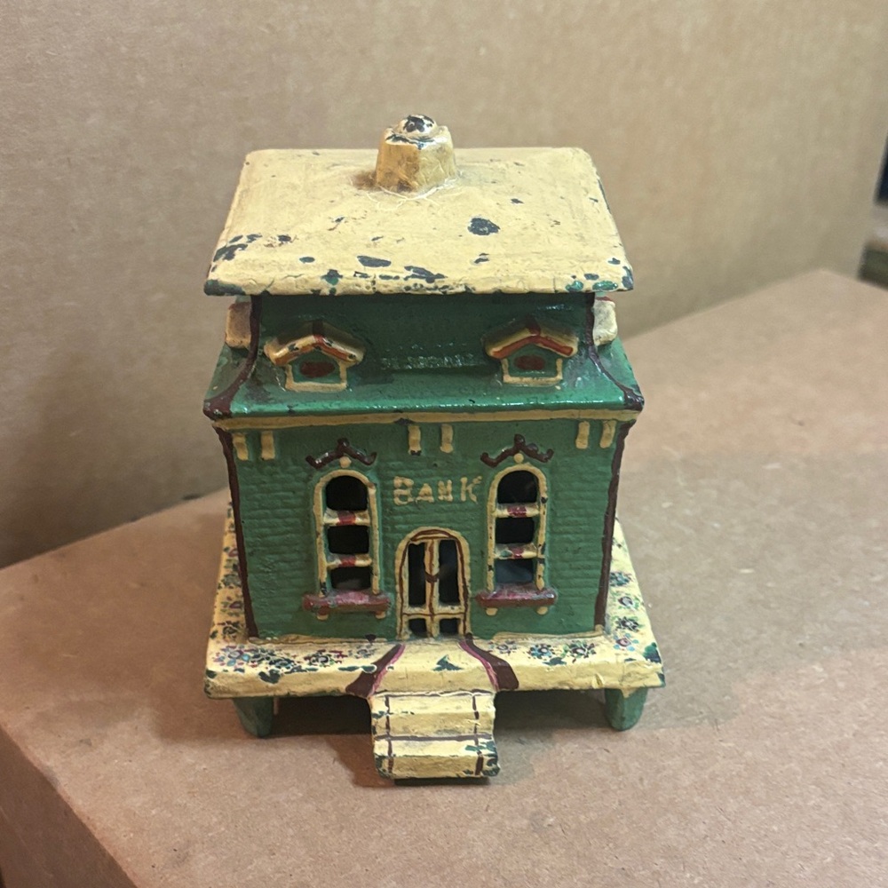 Vintage Style Green and Yellow Bank Figurine